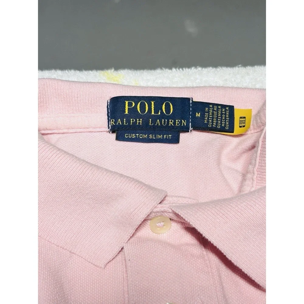 Polo Ralph Lauren Mens M Custom Slim Fit Collared Mesh Shirt Soft Pink Preppy